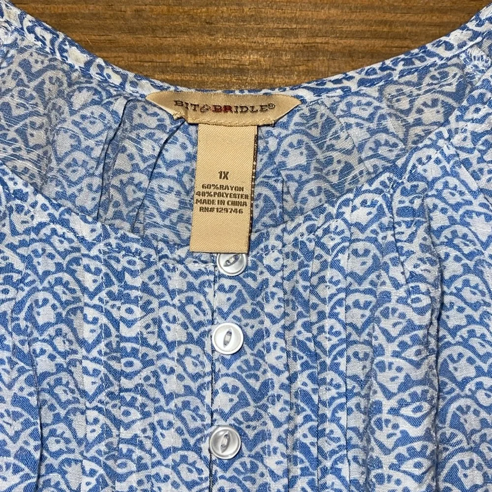 Bit & Bridle Women’s Boat Neck Short Sleeve Blue/white Top Size 1X Lightweight - Picture 2 of 10